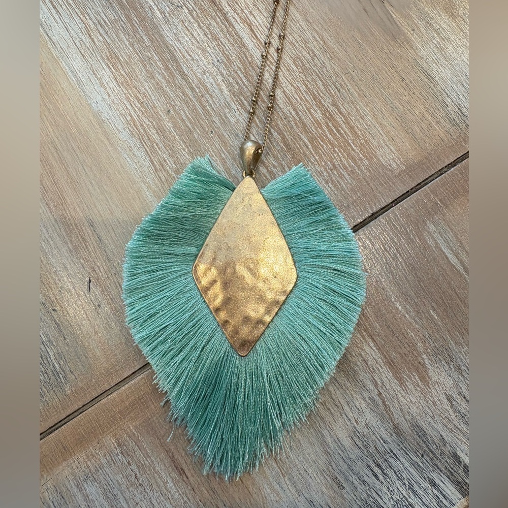 Gold and Turquoise long Pendant Necklace